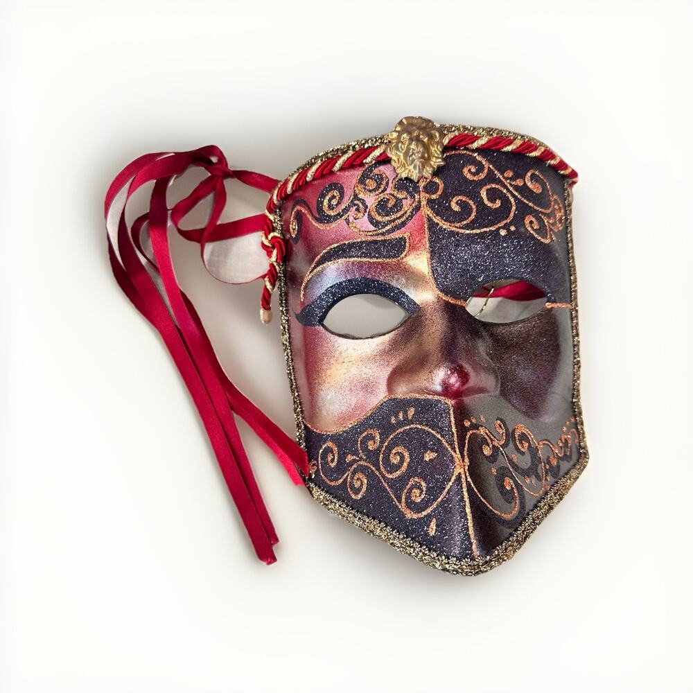 Authentic Venetian Bauta Mask Hand Painted Lion Emblem Made In Italy Masquerade